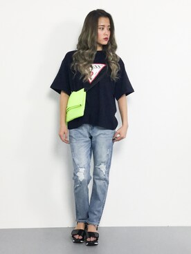 「アイテム（ボディバッグ/ウエストポーチ、イエロー系）」を使った、NOZOMI🌹さん（レディース・158cm）の春コーディネート