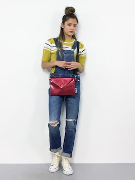 「ハーフアップ」｜「アイテム（オールインワン・サロペット）」を使った、NOZOMI🌹さん（レディース・158cm）の春コーディネート