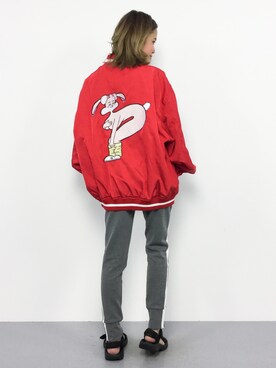 「PUNYUS（プニュズ）のアイテム（スタジャン）」を使った、NOZOMI🌹さん（レディース・158cm）の春コーディネート