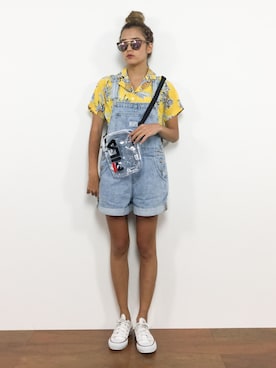 「FILA」｜「アイテム（オールインワン・サロペット）」を使った、NOZOMI🌹さん（レディース・158cm）の夏コーディネート