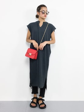 「RED CHOP WORKS（レッドチョップワークス）のアイテム（ワンピース/ドレス）」を使った、NOZOMI🌹さん（レディース・158cm）の夏コーディネート