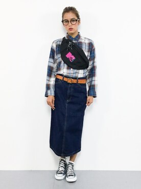 「SEVENDAYS=SUNDAY（セブンデイズサンデイ）のアイテム（デニムスカート）」を使った、NOZOMI🌹さん（レディース・158cm）の夏コーディネート
