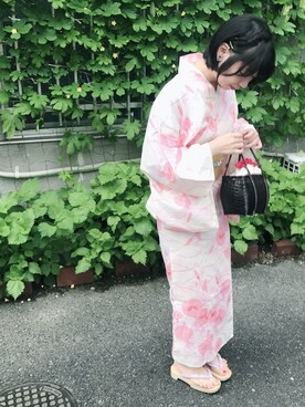 「3年前に買ったのアイテム（浴衣、ピンク系）」を使った、Yuki さん（レディース・158cm）の夏コーディネート