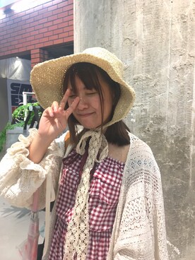 「A land（エーランド）のアイテム（帽子）」を使った、菌子さん（レディース・150cm）の秋コーディネート