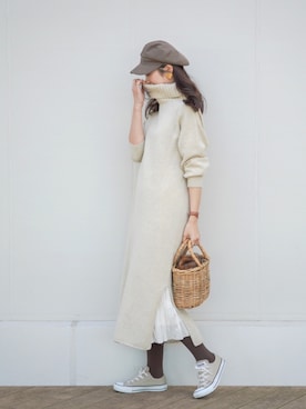 「カシミヤ」｜「アイテム（キャスケット）」を使った、miccoさん（レディース・164cm）の秋コーディネート