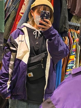「carhartt」｜「アイテム（ナイロンジャケット）」を使った、Rukaさん（レディース・156cm）の冬コーディネート