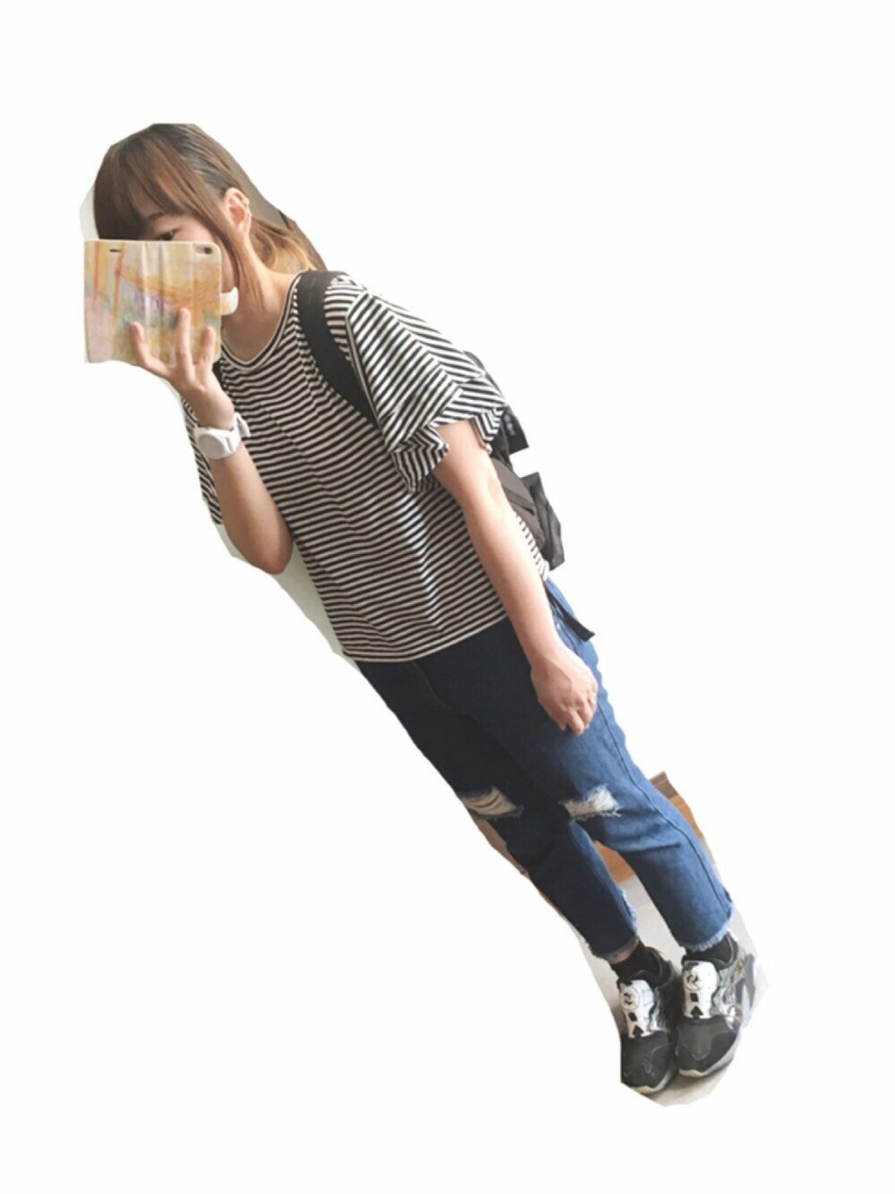 「ディスクブレイズ、カスタネ、グローバルワーク(GLOBAL WORK)、アディダス、I am I、スマホケース、手帳型ケース」｜「PANTS...の断ち切りテーパードPT（その他パンツ、その他）」を使った、miku.さん（レディース・158cm）の春コーディネートの1枚目の写真
