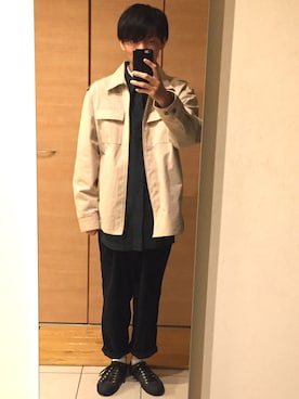 「シャツオンシャツ」｜寺住みさん（メンズ・174cm）の冬コーディネート