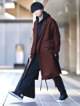 チェスターコート レッド系 を使った トートバッグ のメンズ人気ファッションコーディネート Wear