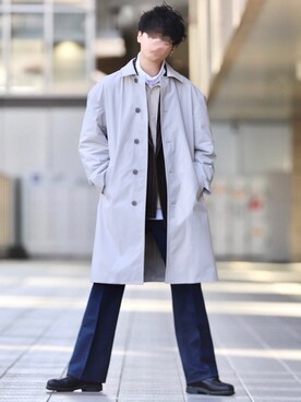 Gu ジーユー のステンカラーコート ホワイト系 を使ったメンズ人気ファッションコーディネート Wear
