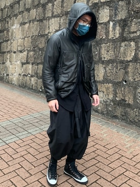 「black」｜「アイテム（マウンテンパーカー）」を使った、Bystanderさん（メンズ・171cm）の冬コーディネート