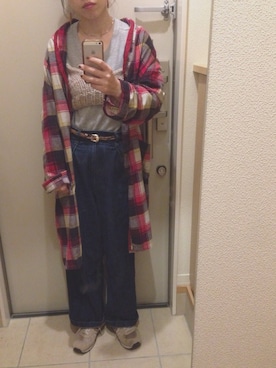 「ワッフルクルーネックＴ」｜「アイテム（その他アウター）」を使った、je***さん（レディース・156cm）の秋コーディネート