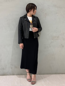 「アイテム（ライダースジャケット）」を使った、mishimachiakiさん（レディース・153cm）の夏コーディネート