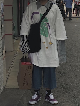 「UNIF（ユニフ）のアイテム（スニーカー）」を使った、游泳馆馆主さん（レディース・163cm）の春コーディネート
