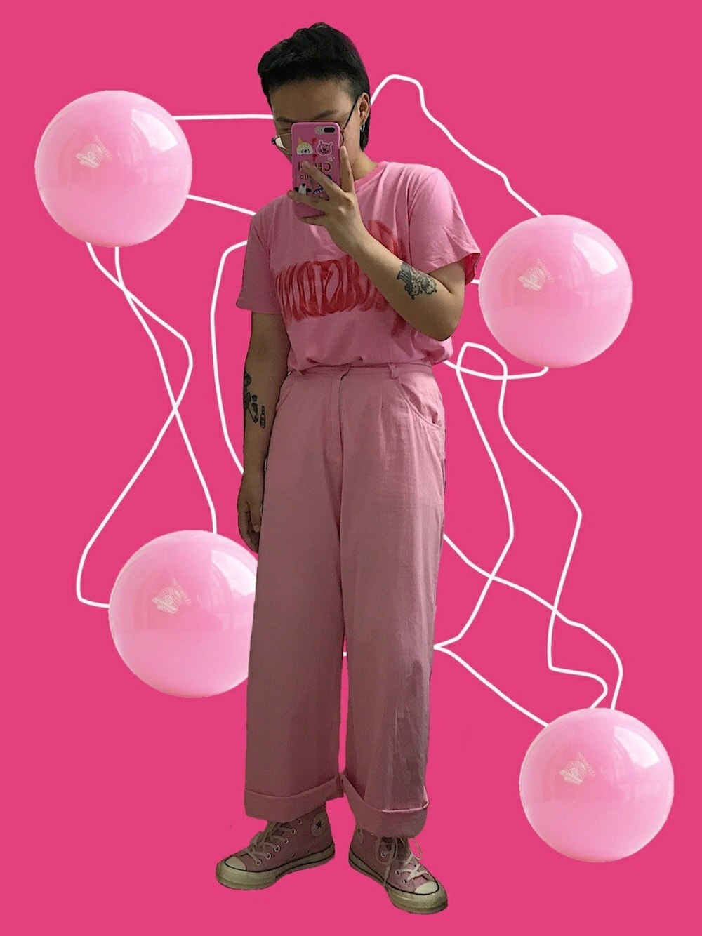 「CONVERSEのアイテム（シューズ、ピンク系）」を使った、游泳馆馆主さん（レディース・163cm）の夏コーディネートの1枚目の写真