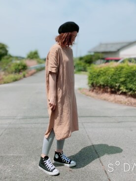 「Right-on（ライトオン）のアイテム（ハンチング/ベレー帽）」を使った、chamiiさん（レディース・163cm）の夏コーディネート