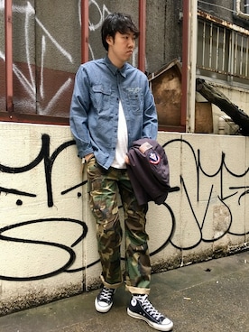 「アイテム（カーゴパンツ）」を使った、T.Takahashiさん（メンズ・185cm）の春コーディネート