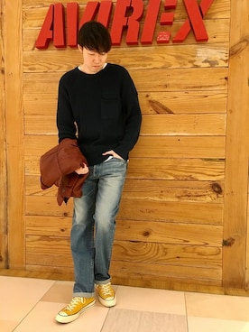 「アイテム（ニット/セーター）」を使った、T.Takahashiさん（メンズ・185cm）の秋コーディネート