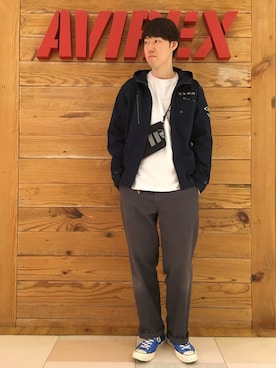 「アイテム（ミリタリージャケット）」を使った、T.Takahashiさん（メンズ・185cm）の春コーディネート