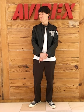 「アイテム（ライダースジャケット）」を使った、T.Takahashiさん（メンズ・185cm）の夏コーディネート