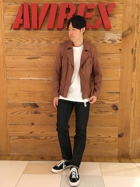 「アイテム（ライダースジャケット）」を使った、T.Takahashiさん（メンズ・185cm）の秋コーディネート