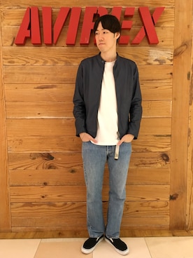 「アイテム（ライダースジャケット）」を使った、T.Takahashiさん（メンズ・185cm）の秋コーディネート