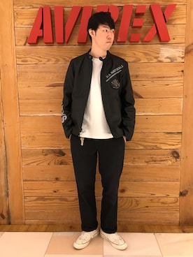 「アイテム（ライダースジャケット）」を使った、T.Takahashiさん（メンズ・185cm）の春コーディネート