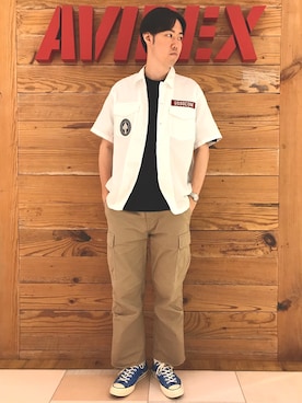 「アイテム（カーゴパンツ）」を使った、T.Takahashiさん（メンズ・185cm）の夏コーディネート