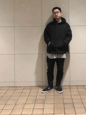 「classicalelf（クラシカルエルフ）のアイテム（パーカー）」を使った、Masaki P. Araiさん（メンズ・170cm）の冬コーディネート