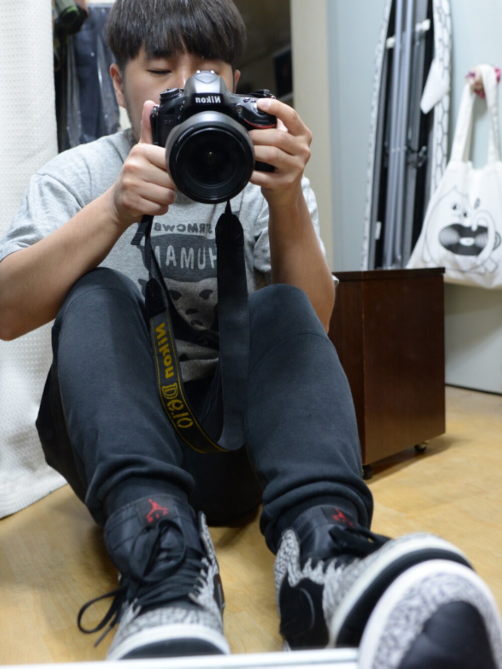 「HUMAN MADE、airjordan1、jordan1」｜「HUMAN MADEのアイテム（Tシャツ/カットソー、グレー系）」を使った、YODA SHIMさん（メンズ・270cm）の夏コーディネートの1枚目の写真