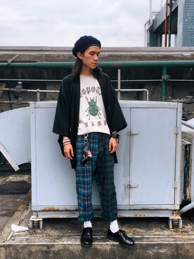 「Slightly Numb（スライトリーナム）のアイテム（帽子）」を使った、kueiさん（メンズ・175cm）の春コーディネート