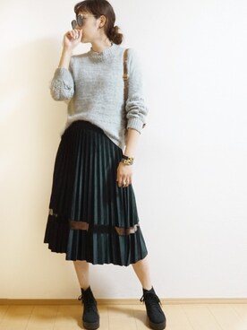 「ベロアスカート」｜「アイテム（その他）」を使った、Tiffee さん（レディース・173cm）の秋コーディネート