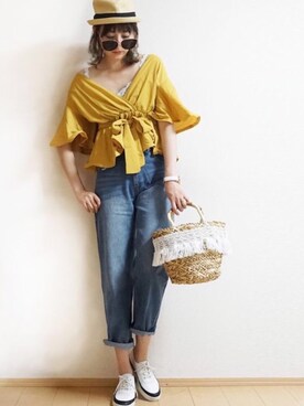 「ぺプラムトップス」｜「アイテム（雑貨/ホビー）」を使った、Tiffee さん（レディース・173cm）の春コーディネート
