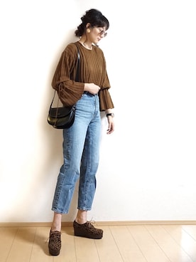 「リブニット」｜「アイテム（雑貨/ホビー）」を使った、Tiffee さん（レディース・173cm）の秋コーディネート