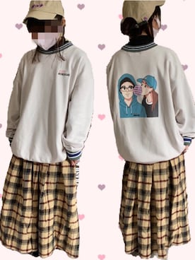 「go slow caravan（ゴースローキャラバン）のアイテム（キャップ）」を使った、ariiiinkoさん（レディース・154cm）の冬コーディネート