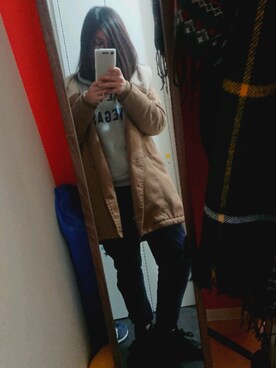 「pink adobe（ピンクアドベ）のアイテム（ジャケット/アウター）」を使った、ひとみんさん（レディース・153cm）の冬コーディネート