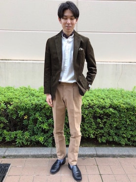 「green label relaxing（グリーンレーベルリラクシング）のSC トップビエラ バンドカラー シャツ （シャツ/ブラウス、ベージュ系）」を使った、白川幸平さん（メンズ・178cm）の秋コーディネート