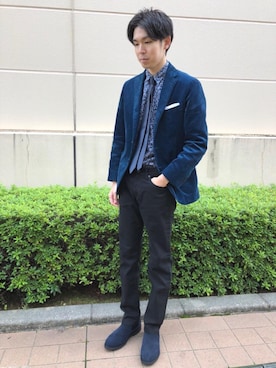 「green label relaxing（グリーンレーベルリラクシング）のSC ストレッチ サージ 825 5ポケット パンツ（その他パンツ、ブラック系）」を使った、白川幸平さん（メンズ・178cm）の秋コーディネート