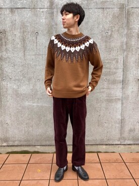 「green label relaxing（グリーンレーベルリラクシング）のST STRC 16Wコーデュロイ 1P パンツ（その他パンツ、ブラウン系）」を使った、白川幸平さん（メンズ・178cm）の秋コーディネート