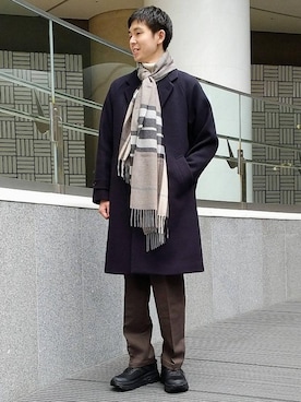 「一押しのアウタースタイル」｜「アイテム（チェスターコート）」を使った、白川幸平さん（メンズ・178cm）の冬コーディネート