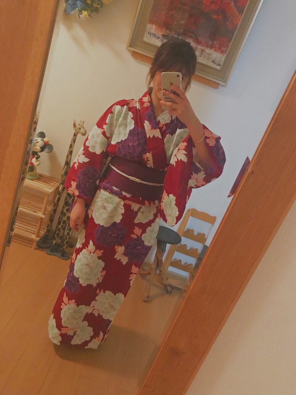「浴衣、ヘアアレンジ、祭り、浴衣女子、赤、大人女子、夏コーデ」｜「GRLのアイテム（浴衣、レッド系）」を使った、Mさん（レディース・160cm）の夏コーディネートの1枚目の写真