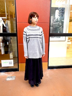 「B.C STOCK（ベーセーストック）のフェアアイルニット（ニット/セーター、グレー系）」を使った、yukariさん（レディース）の冬コーディネート