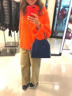 「STELLA McCARTNEY（ステラマッカートニー）のアイテム（ショルダーバッグ、ブルー系）」を使った、tratramさん（レディース・155cm）の秋コーディネート