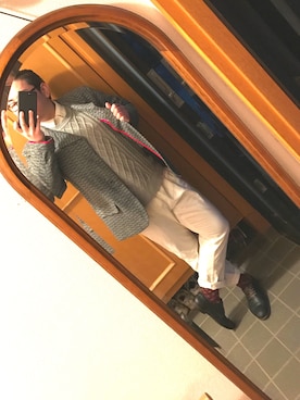 「1PIU1UGUALE3  RELAX （ウノピゥウノウグァーレトレ リラックス）の1PIU1UGUALE3 RELAX/別注ケーブルクルーネックニット（ニット/セーター）」を使った、じゅんさん（メンズ・176cm）の冬コーディネート