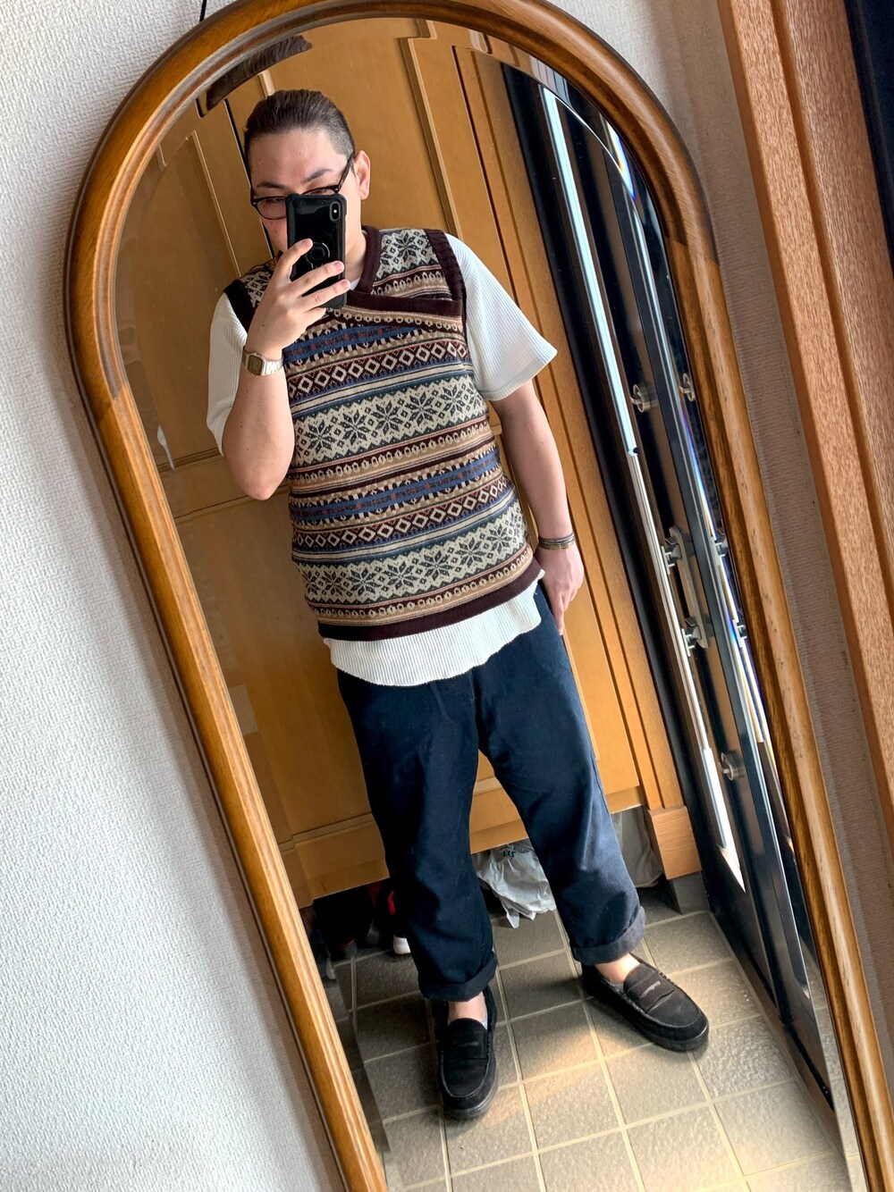 「秋」｜「MANASTASHのMANASTASH/マナスタッシュ　BIG WAFFLE LOOSE TEE（Tシャツ/カットソー、ホワイト系）」を使った、じゅんさん（メンズ・176cm）の秋コーディネートの1枚目の写真