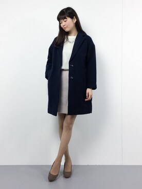 「POU DOU DOU（プードゥドゥ）のアイテム（チェスターコート）」を使った、kiyokoさん（レディース・165cm）の冬コーディネート