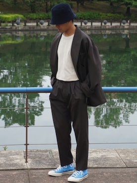 「H&M（エイチ・アンド・エム）のアイテム（帽子）」を使った、106さん（メンズ・172cm）の春コーディネート