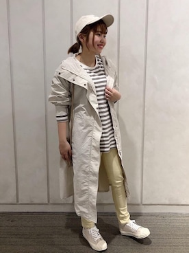 「イエローコーデ」｜「アイテム（モッズコート）」を使った、iBuKiさん（レディース・154cm）の春コーディネート
