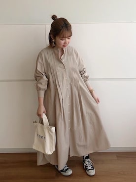 「USAコットン」｜「アイテム（シャツワンピース）」を使った、iBuKiさん（レディース・154cm）の春コーディネート