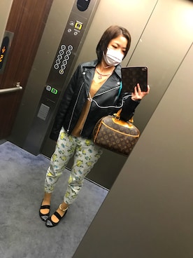 「FUN（ファン）のアイテム（ライダースジャケット）」を使った、ゆかぽさん（レディース・152cm）の春コーディネート
